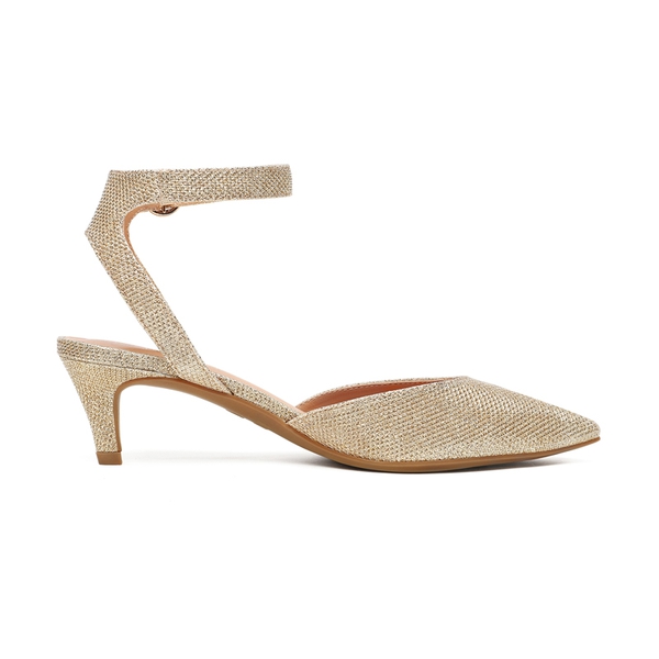 Ankle Strap Low Heel Pumps - GOLD GLITTER - 3